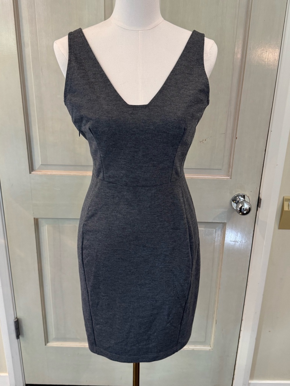 Betabrand Sudden Chemistry Classic Sleeveless V-Neck Charcoal Sheath Dress